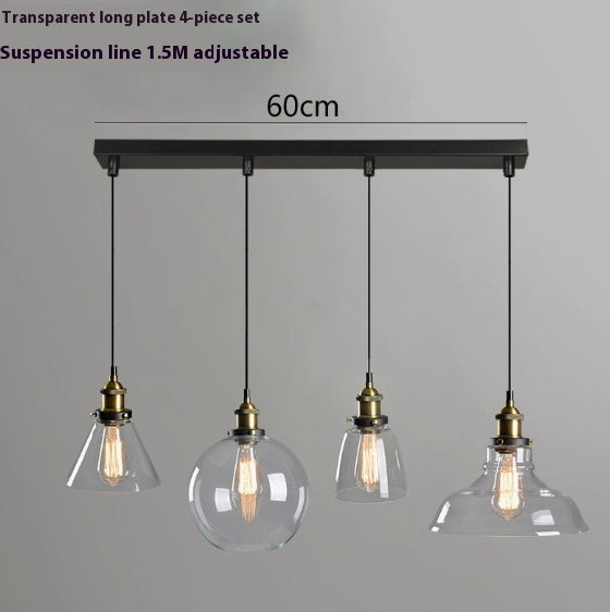 Nordic Retro Simple Transparent Glass Restaurant Chandelier