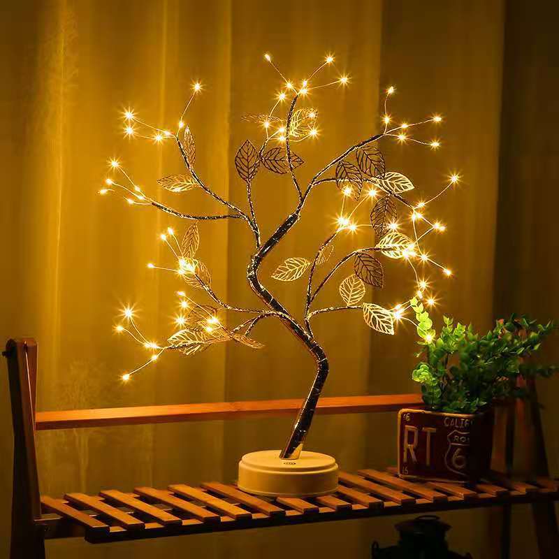 Warm Light Gold Leaf Copper Wire Tree Lamp