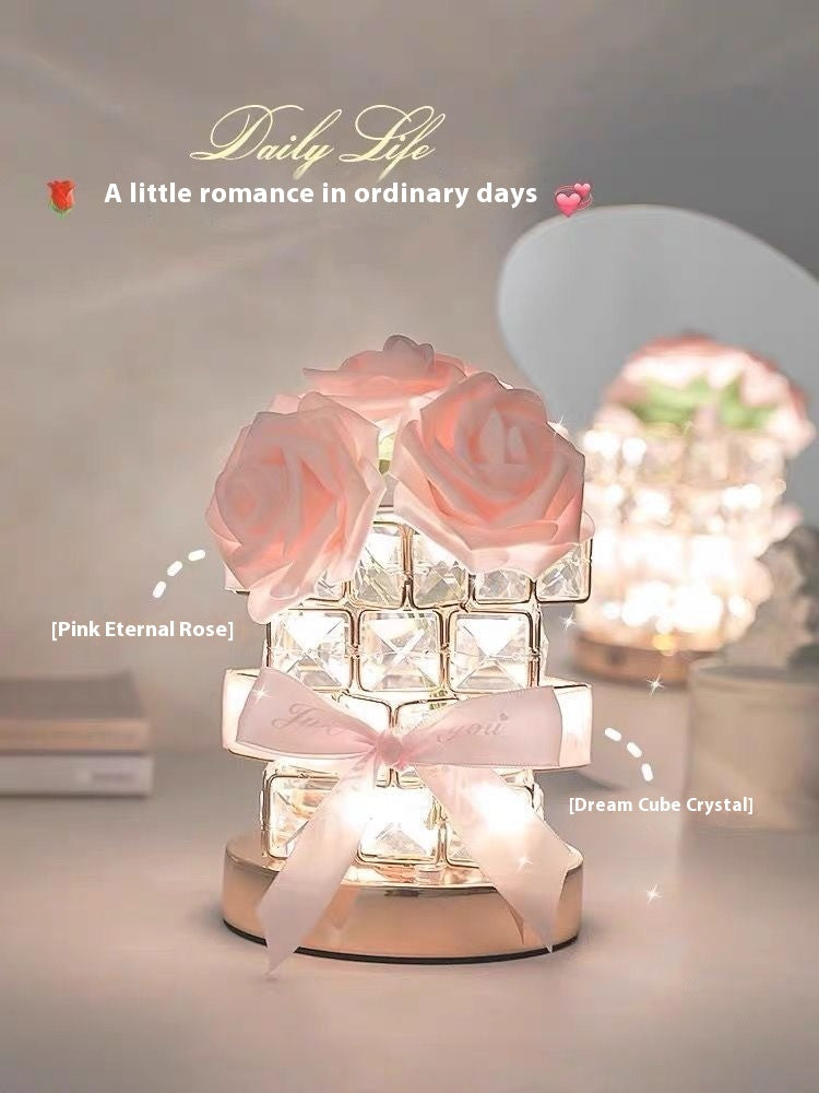 520 Gift Rose Cube Atmosphere Table Lamp Bedroom Lights Gift Lamp  Romentic Night Bedroom lights Dringroom table lamp