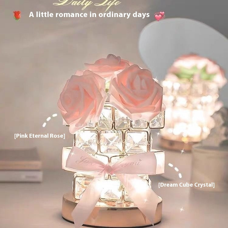 520 Gift Rose Cube Atmosphere Table Lamp Bedroom Lights Gift Lamp  Romentic Night Bedroom lights Dringroom table lamp