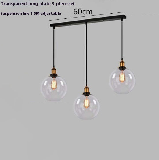 Nordic Retro Simple Transparent Glass Restaurant Chandelier