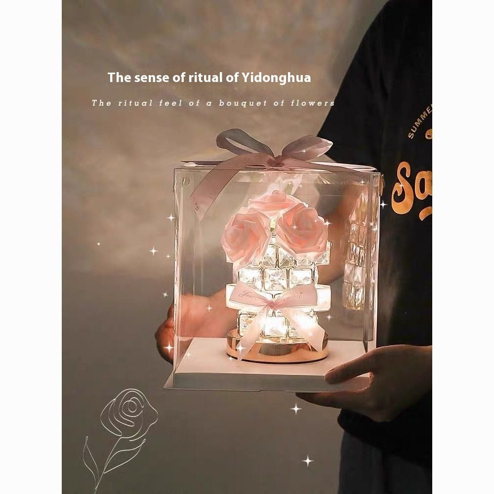 520 Gift Rose Cube Atmosphere Table Lamp Bedroom Lights Gift Lamp  Romentic Night Bedroom lights Dringroom table lamp