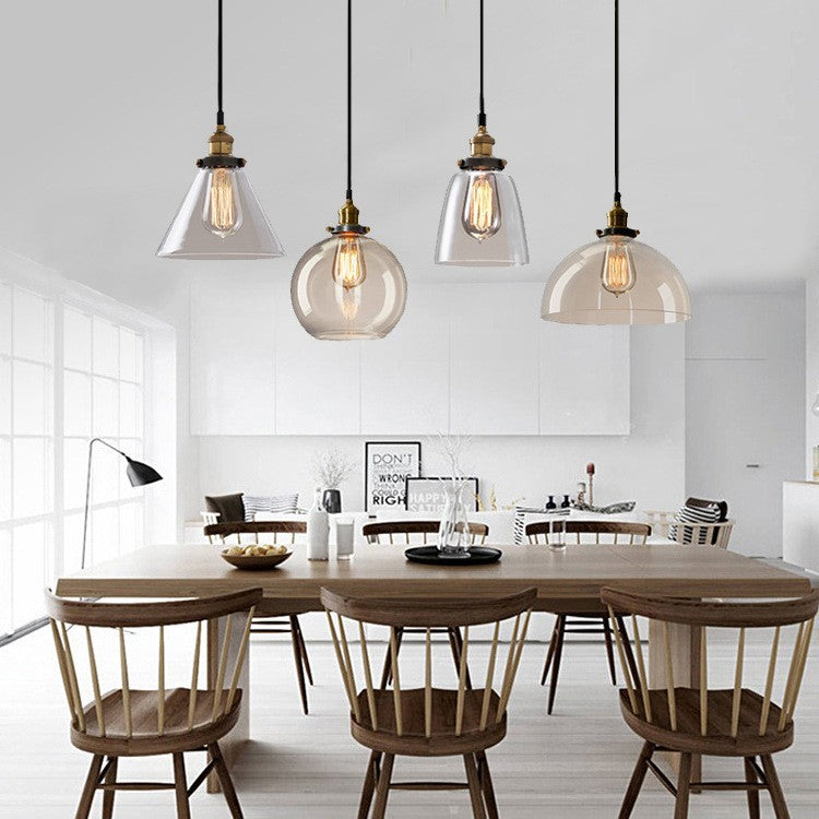 Nordic Retro Simple Transparent Glass Restaurant Chandelier