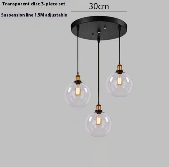 Nordic Retro Simple Transparent Glass Restaurant Chandelier