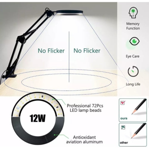 Magnifying Glass Desk Light Magnifier LED Lamp Reading Lamp With Base& Clamp 10X